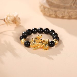 pixiu black obsidian wealth ring