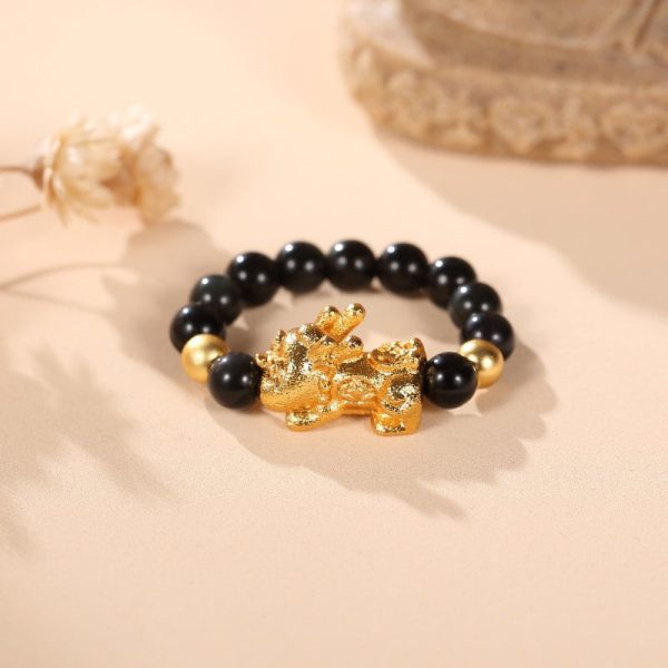 pixiu black obsidian wealth ring