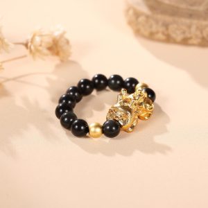 pixiu black obsidian wealth ring