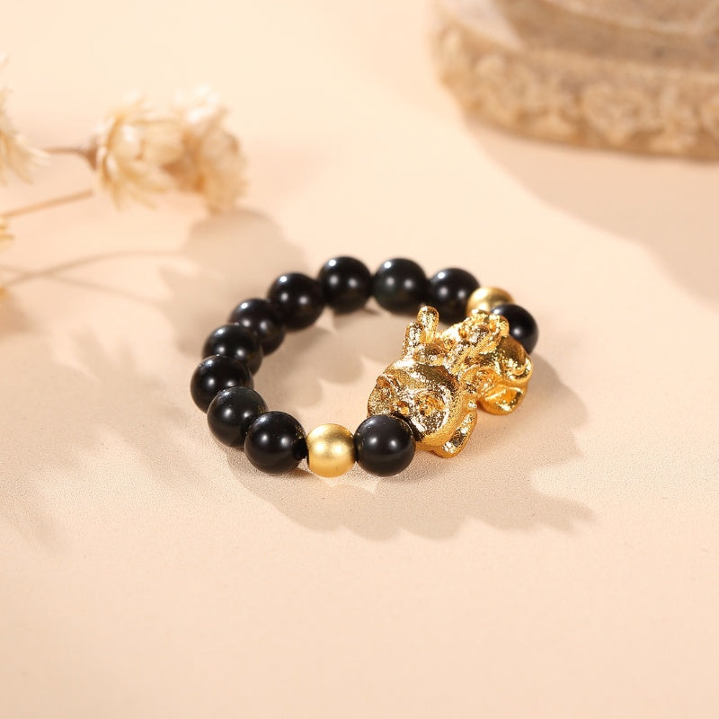pixiu black obsidian wealth ring