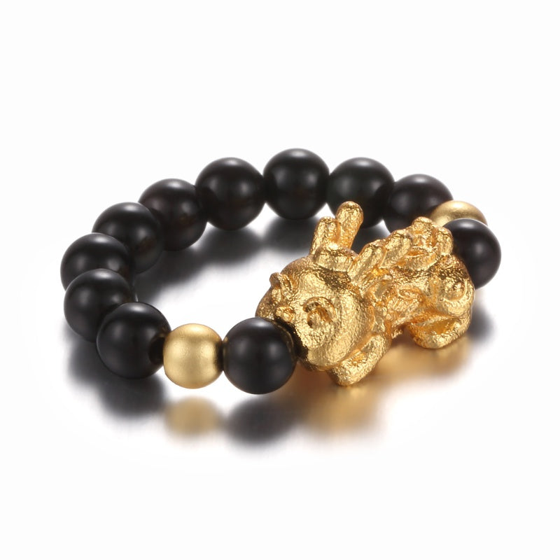 pixiu black obsidian wealth ring