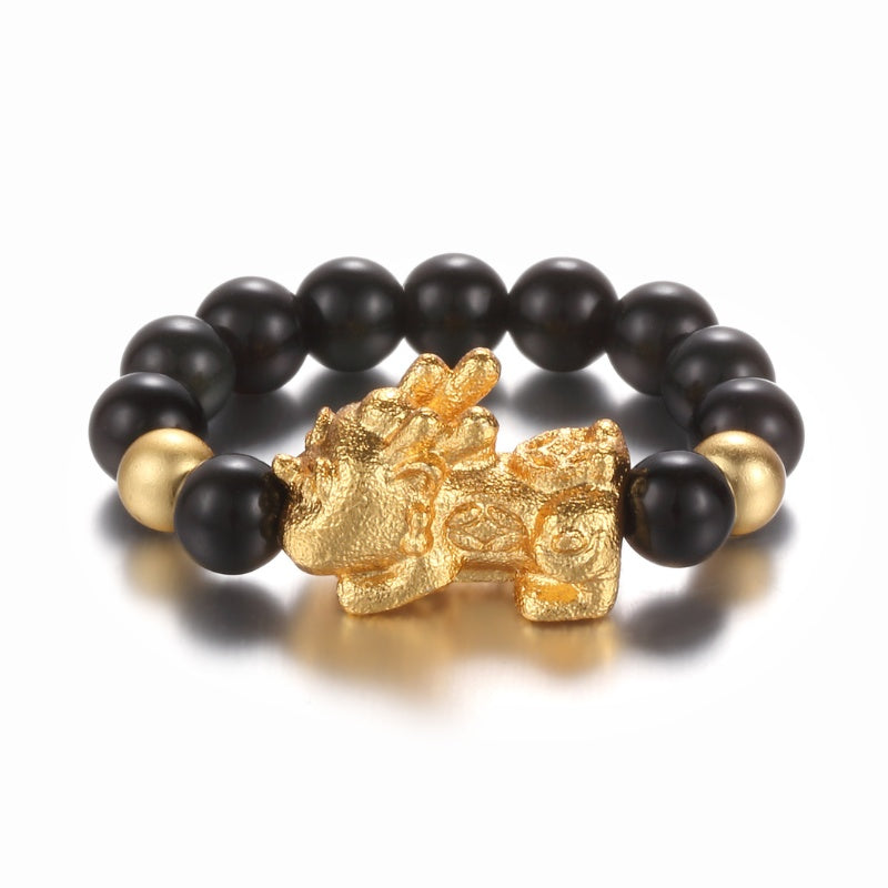 pixiu black obsidian wealth ring