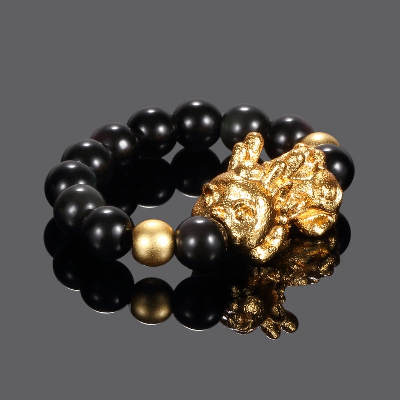 pixiu black obsidian wealth ring