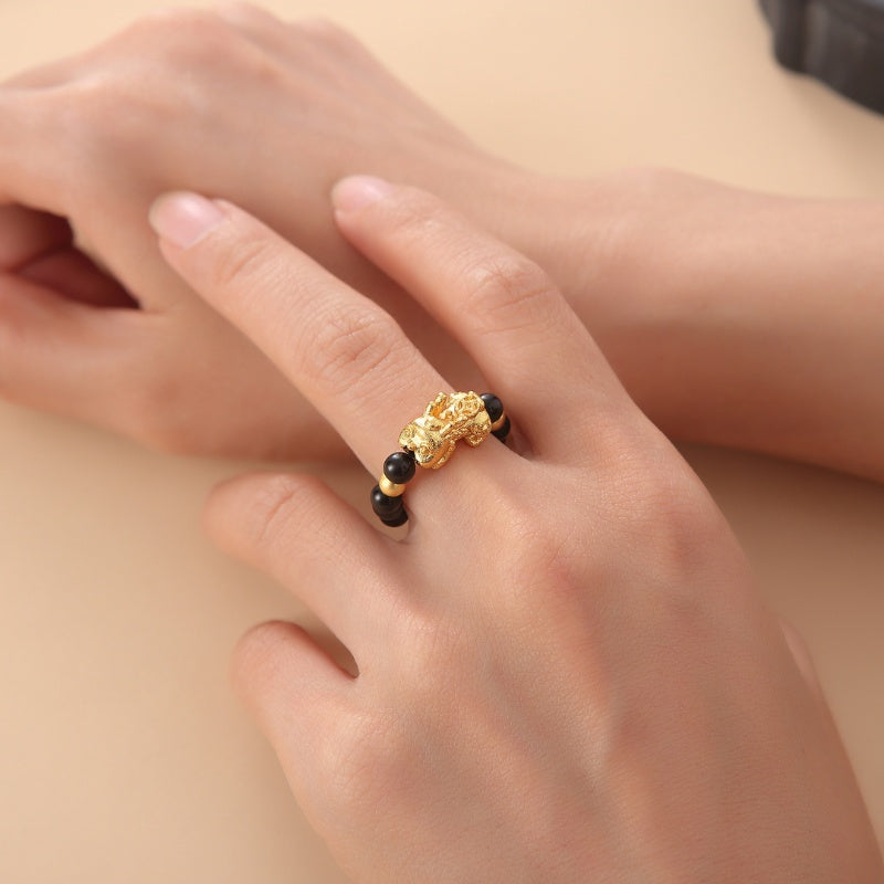 pixiu black obsidian wealth ring