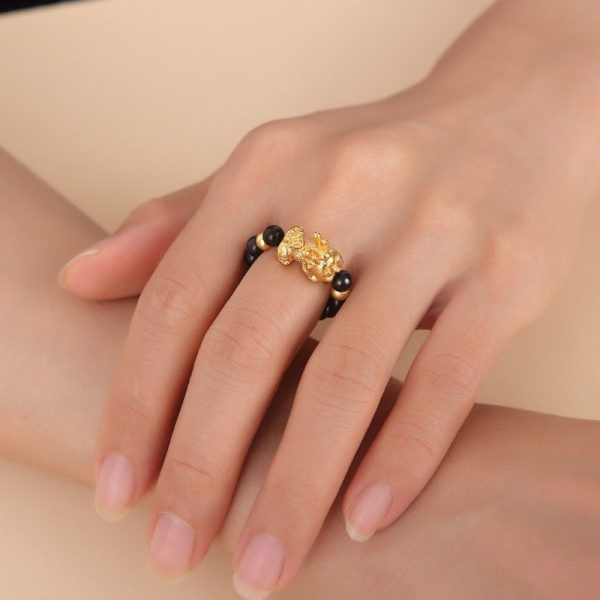 pixiu black obsidian wealth ring