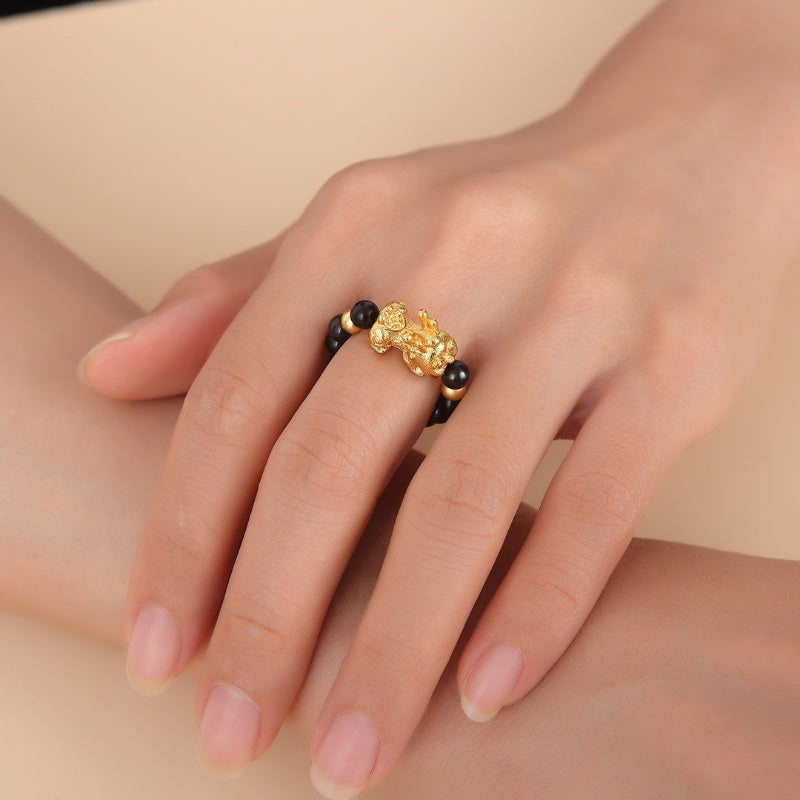 pixiu black obsidian wealth ring