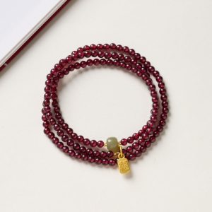 exclusive: red garnet beads fu wealth bracelet