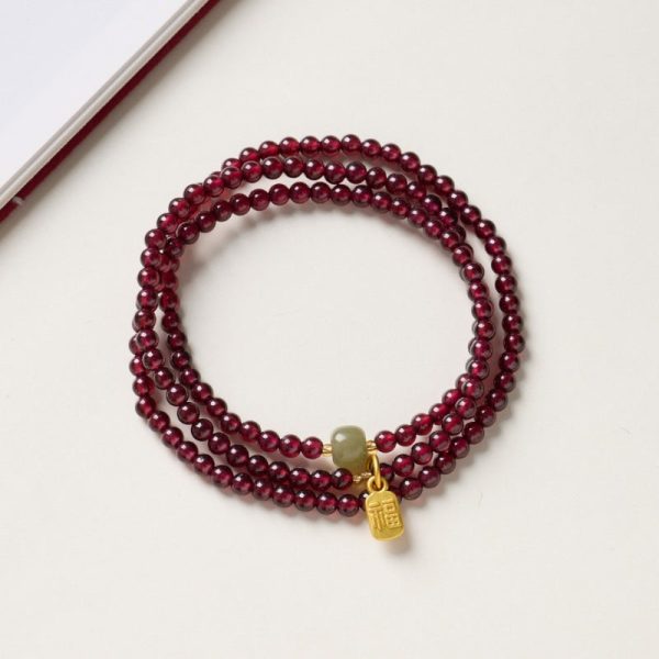 exclusive: red garnet beads fu wealth bracelet