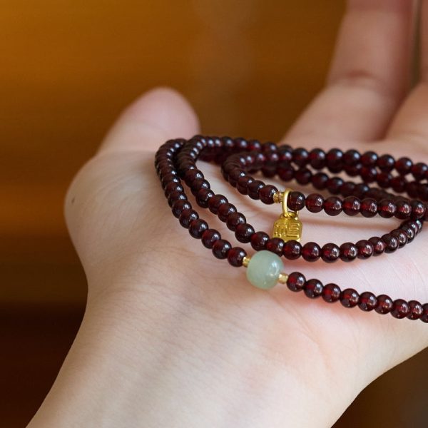 exclusive: red garnet beads fu wealth bracelet